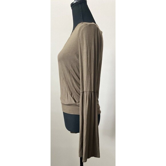 Aeropostale Faux-Wrap Crop Pullover Blouse Bell Sleeve Top Olive Green Hippie S - Picture 4 of 6